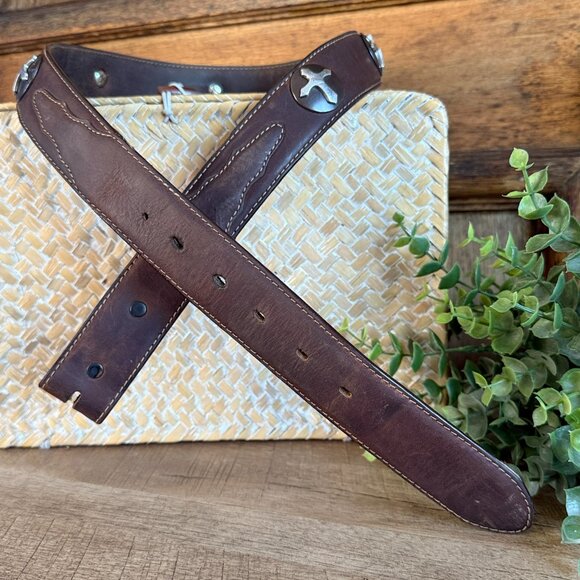 Vintage 90's Western Silver Creek Genuine Leather Cross Concho Men's Belt 34" - Picture 5 of 6